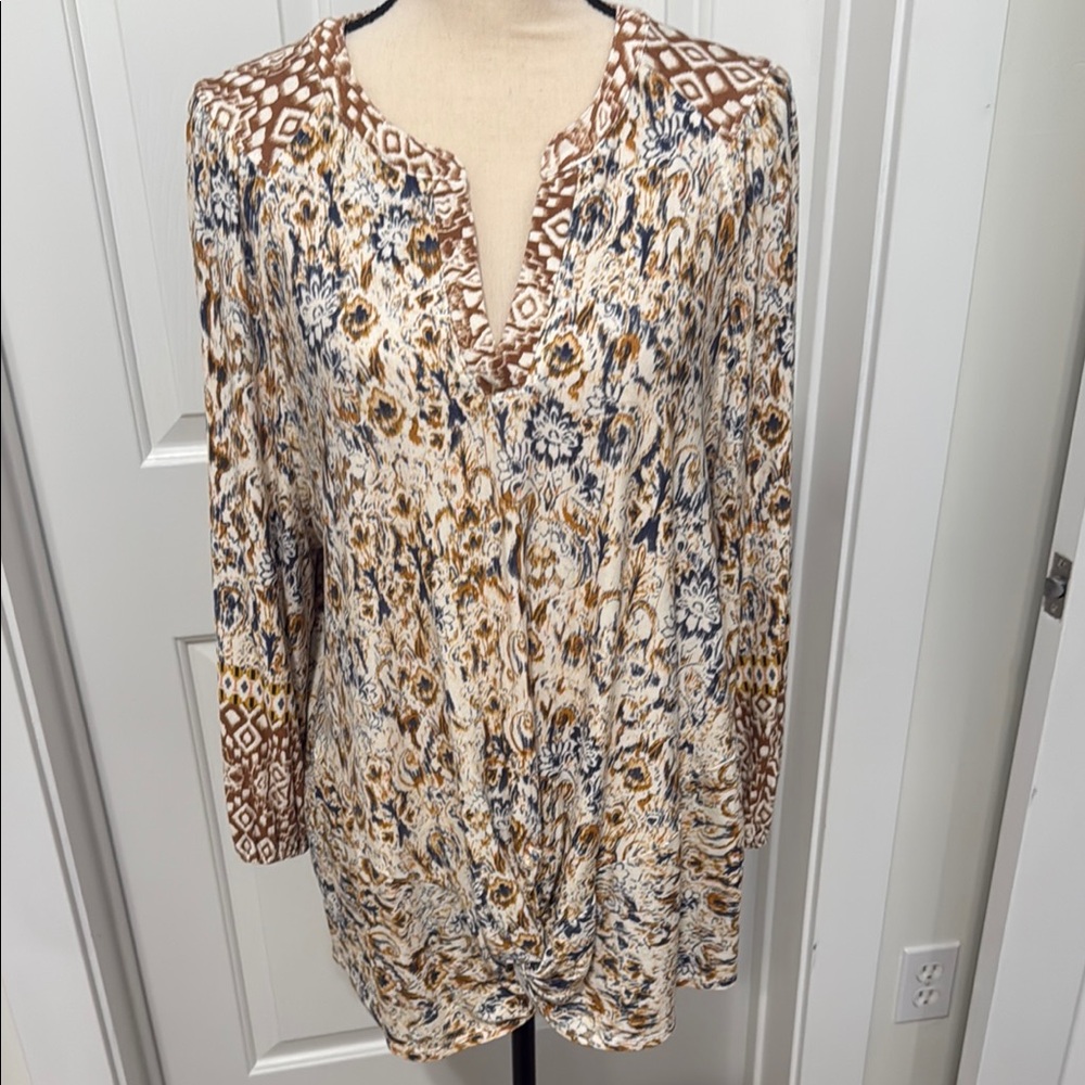 Democracy Cream Graphic Blouse with Mandarin Collar